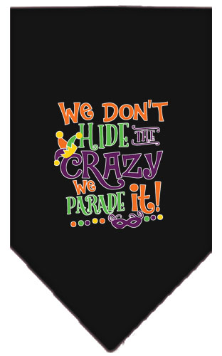 We Don't Hide the Crazy Screen Print Mardi Gras Bandana Black Large